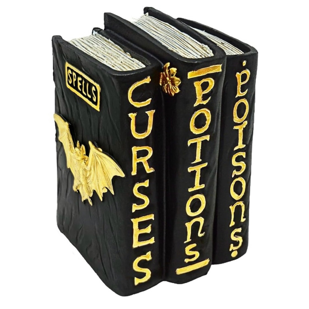 NWOT 4E Novelty Witch Punk Goth Books Decor Black Gold Bat Tabletop OS